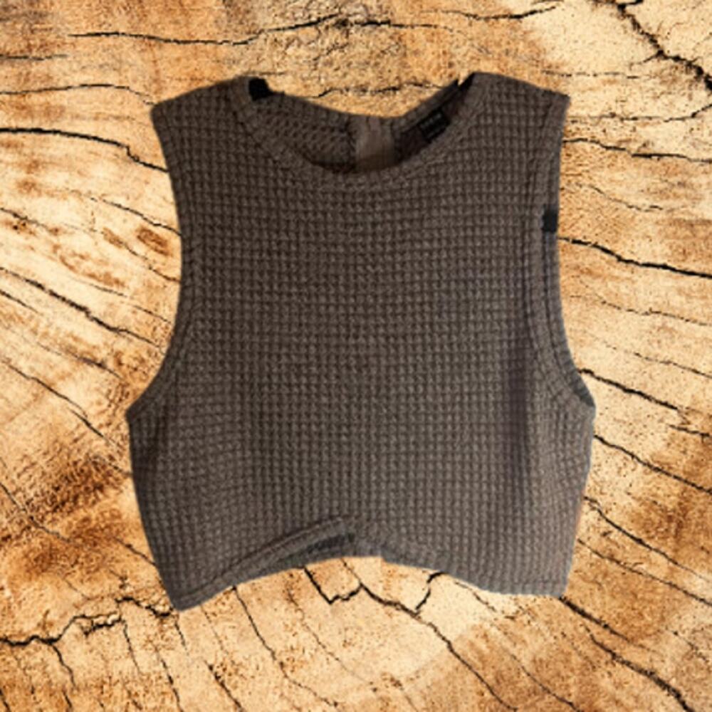 Shein small NWOT sleeveless beige polyester blend stretch knit zip back crop top